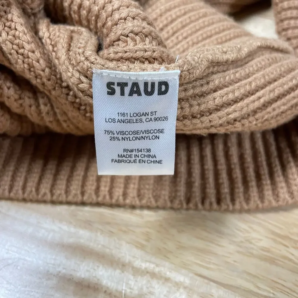 Staud Kirby Ribbed Knit Fitted Sweater Dress Size S Camel Brown Long Sleeve - Picture 7 of 13